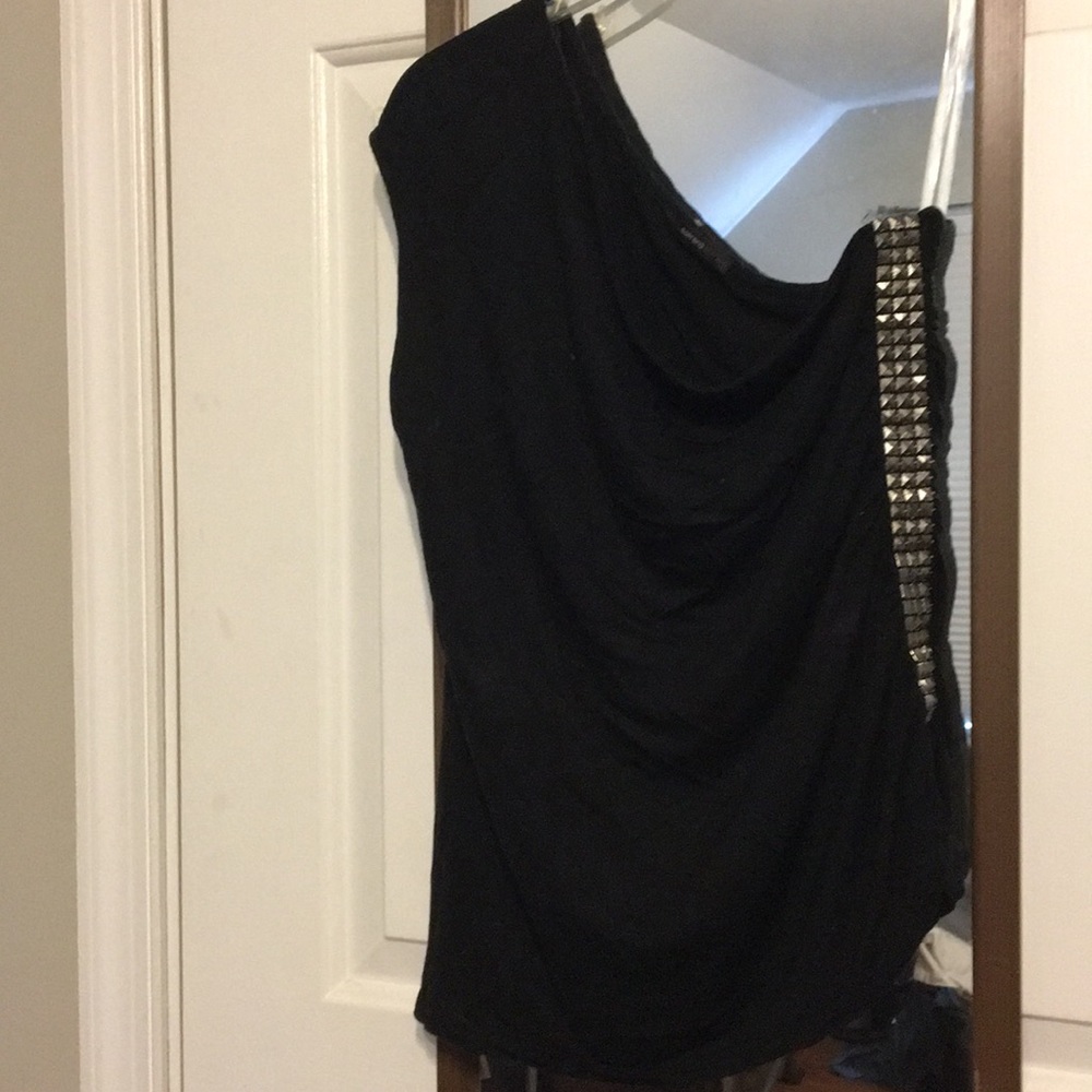 One shouldered black studded top